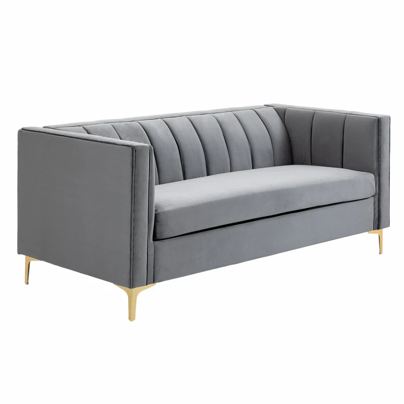 HOMCOM Canapé 3 Places Style Art Déco piètement Acier doré revêtement Velours Gris