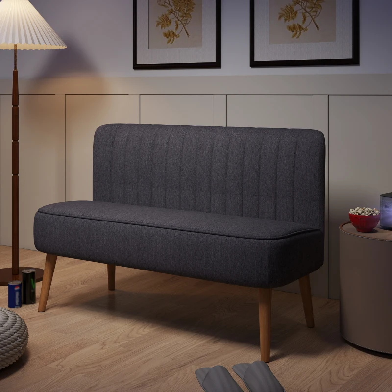 HOMCOM Sofa Retrodesign 2-zitsbank, houten poten, 117 cm x 56,5 cm x 77 cm, Donkergrijs(m-2)