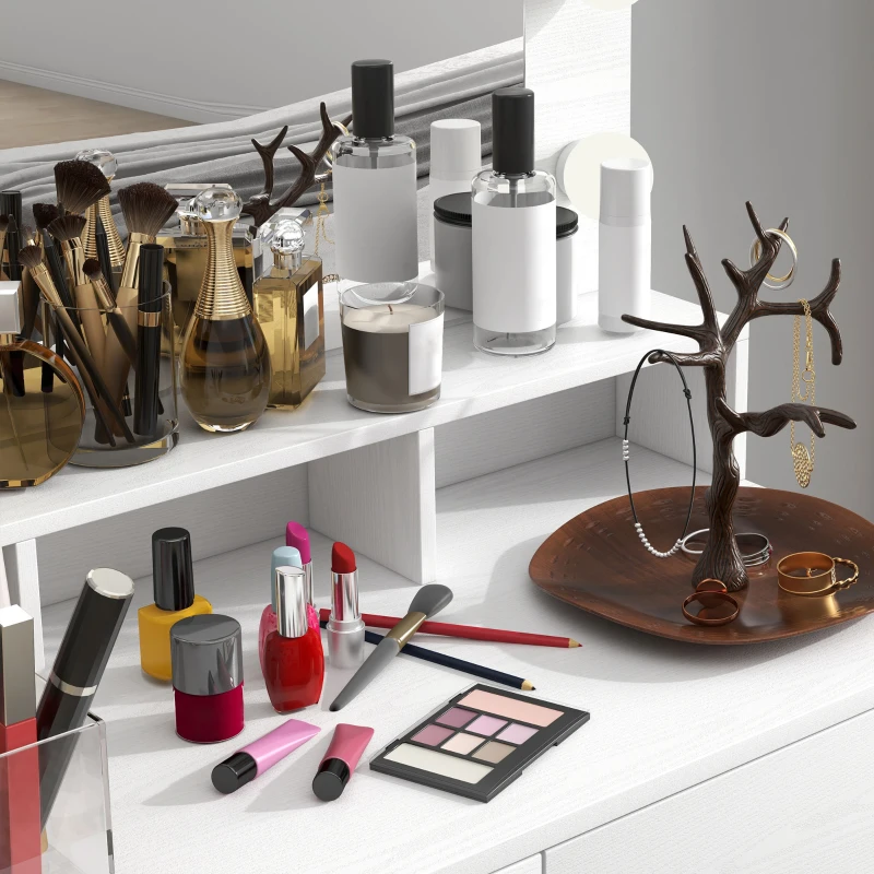 HOMCOM Coiffeuse avec miroir Hollywood, tiroirs, 3 modes d'éclairage, 10 ampoules, 80 x 40 x 135 cm, blanc