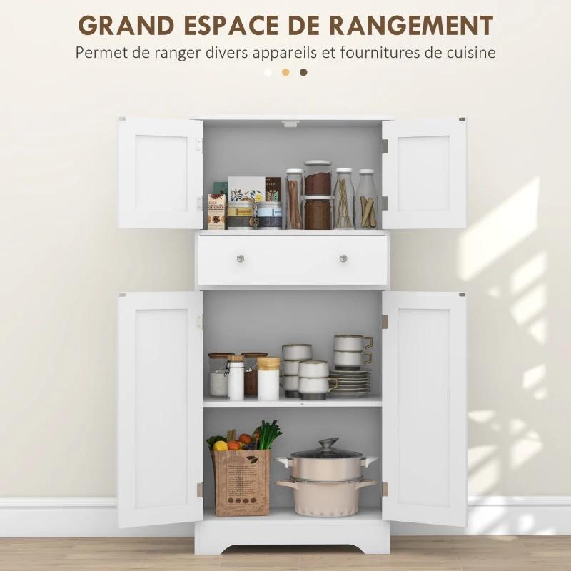 HOMCOM Armoire de cuisine buffet cuisine avec placards, étagères réglables, tiroir, 60 x 30 x 128 cm, blanc(m-5)