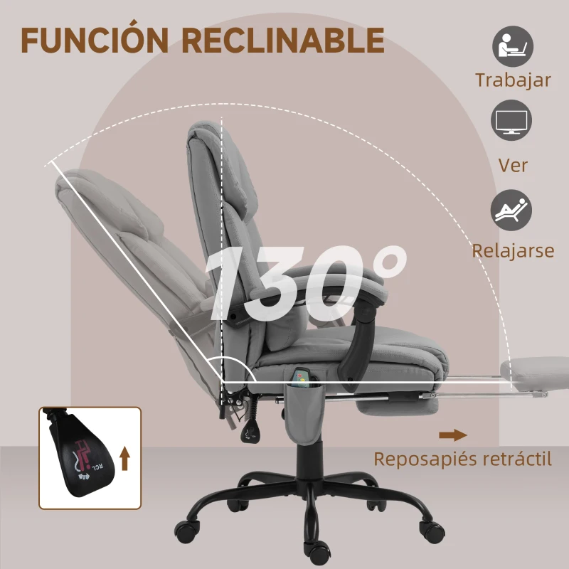Vinsetto Silla de Oficina con Masaje de 6 Puntos Respaldo Alto Reclinable Altura Ajustable Reposapiés y Mando a Distancia Gris