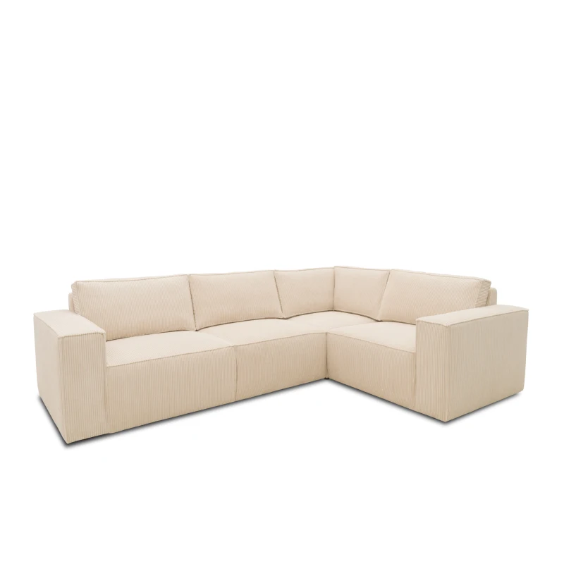 Ecksofa 101 017, Sofa, L-Form, Cord-Sofa, Couch, Polsterecke, Eckcouch, 277 x 197 x 84 cm (BxTxH), Creme
