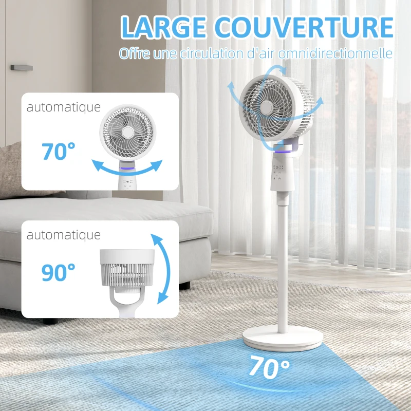 HOMCOM Ventilateur circulateur d'air oscillation réglable à 70°+90°, télécommande, minuterie 7H, 3 vitesses, blanc