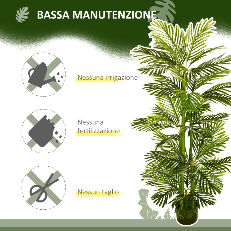 HOMCOM Pianta Artificiale di Palma da 140 cm a 45 Foglie e 5 Rami con Vaso Ø15x12 cm, per Interni ed Esterni, Verde