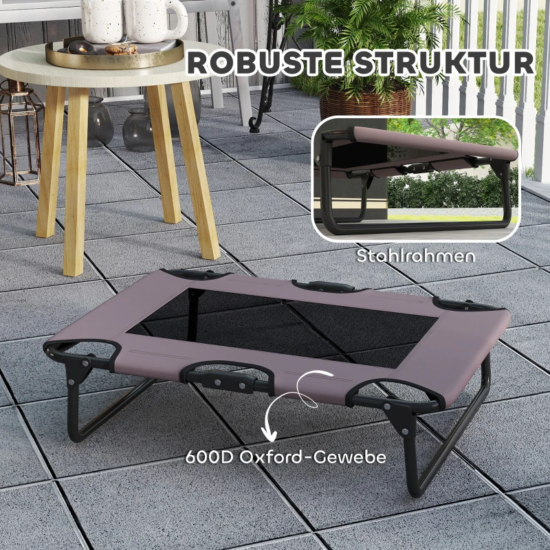 PawHut Podwyższone Legowisko dla Psów Składane, Zewnętrzne Siedzisko z Projektem Siatki Kawa Oxford 75 x 51 x 18 cm