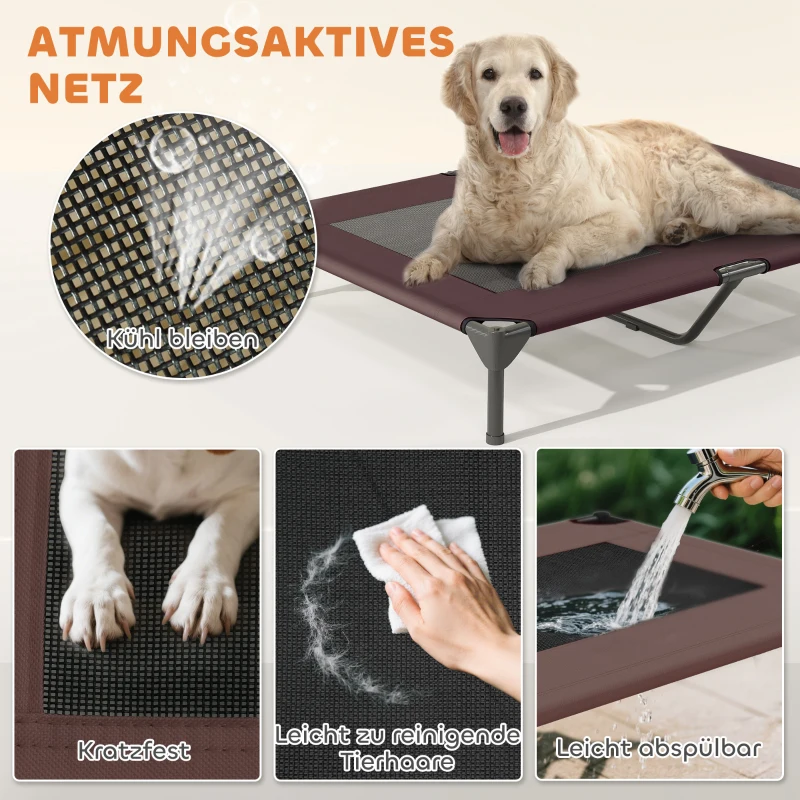 PawHut Hundeliege Outdoor mit Dach, Erhöhtes Hundebett für Große Hunde, 106 x 76 x 99 cm, Kaffee(m-6)