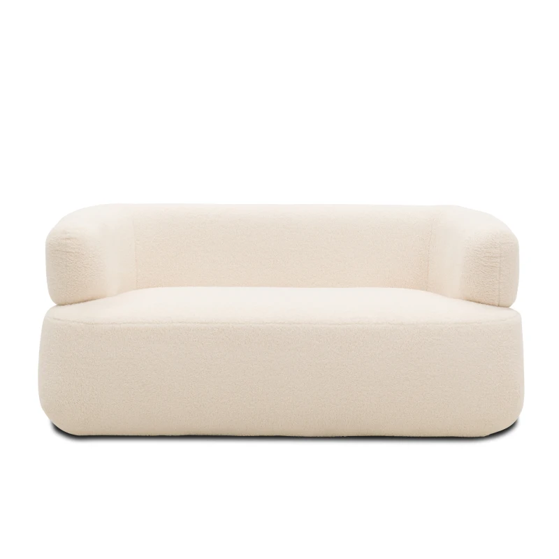 Sofa 800012, 2-Sitzer, 2er Couch, Teddy-Stoff, Polstersofa, 160 x 86 x 71 cm (BxTxH), Creme