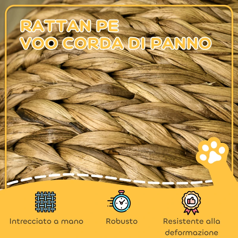 PawHut Cuccia Rialzata per Gatti in Vimini, con Cuscino in Cotone, Marrone e Bianco, 40x37x51 cm