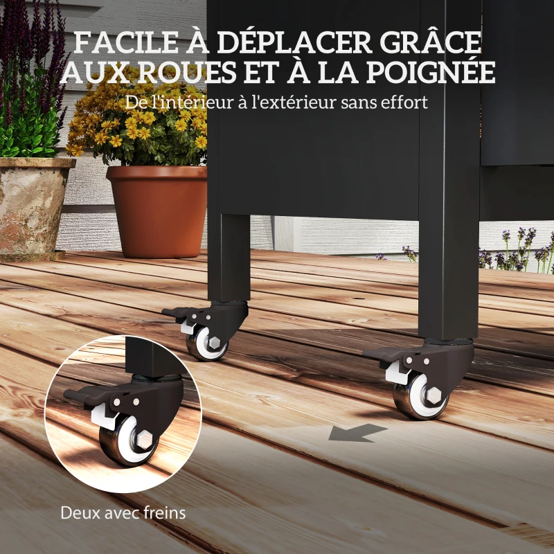 Outsunny Chariot de barbecue avec plateau en acier inoxydable, tablette pliable et crochets, 116 x 50 x 93 cm, noir