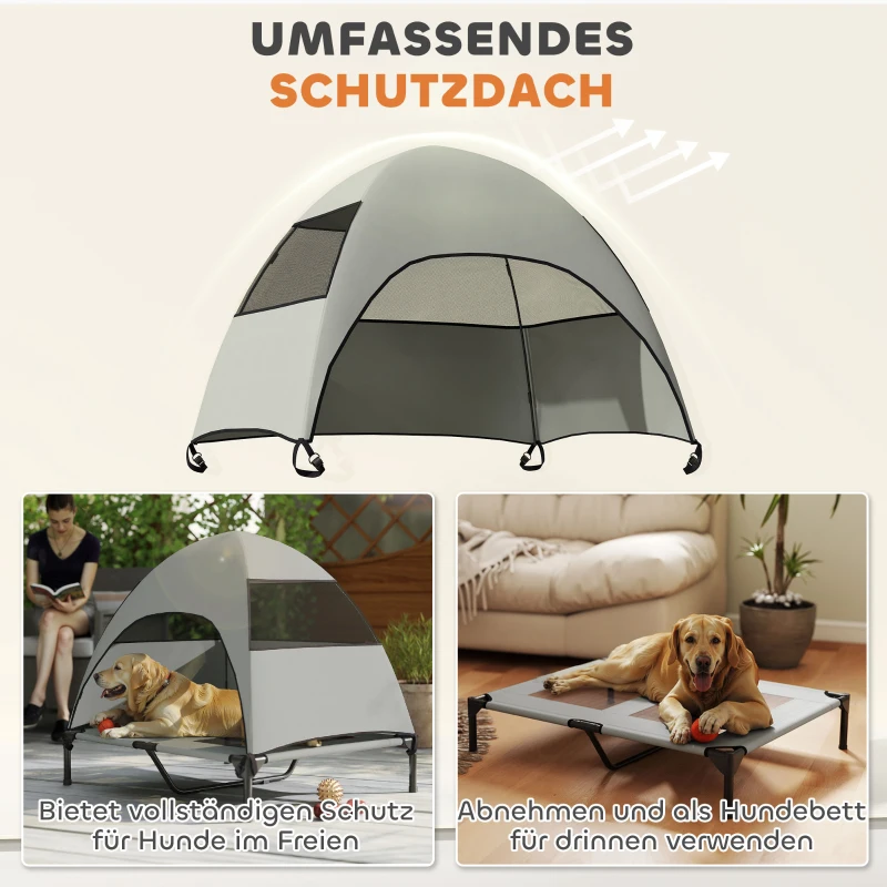 PawHut Buiten Hondenligbed met Dak, Verhoogd Hondenbed voor Grote Honden, 91 x 76 x 90 cm, Lichtgrijs