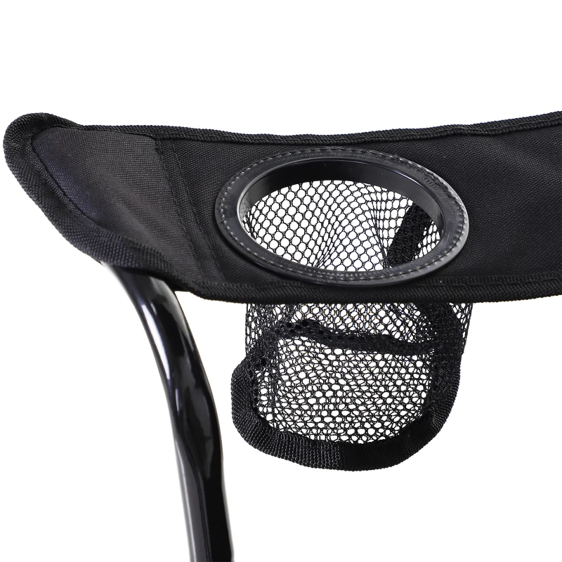 HOMCOM Chaise de Camping Pliable Grand Confort Pare-Soleil + Porte-gobelets intégrés, possibilité d'être portée en Sac à Dos Noir