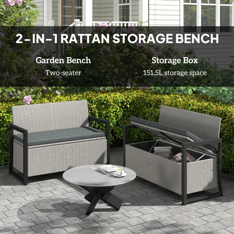 Outsunny 151.5L Storage Garden Bench, with Cushion - Grey