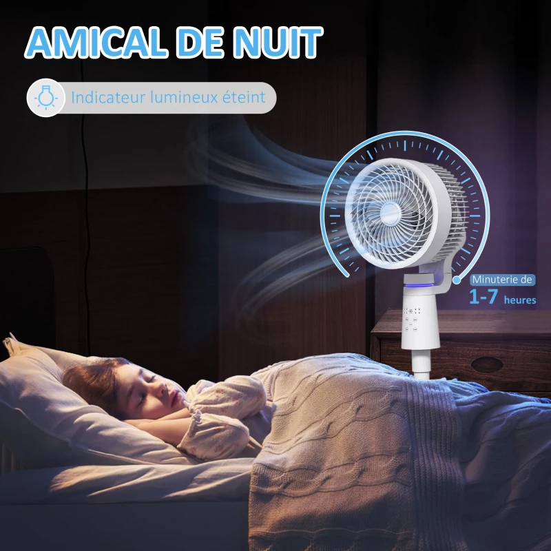 HOMCOM Ventilateur circulateur d'air oscillation réglable à 70°+90°, télécommande, minuterie 7H, 3 vitesses, blanc