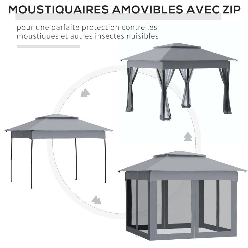 Outsunny Tonnelle Barnum de Jardin Pop-up Pliant 3,25L x 3,25l x 2,65H m Acier Polyester imperméabilisé Anti UV moustiquaires + Sac de Transport multicolore