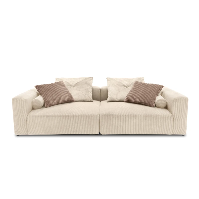 Bigsofa 800008, 2-Sitzer in Cord, mit Filzgleitern, 2er Couch, 304 x 135 x 69 (BxTxH), creme