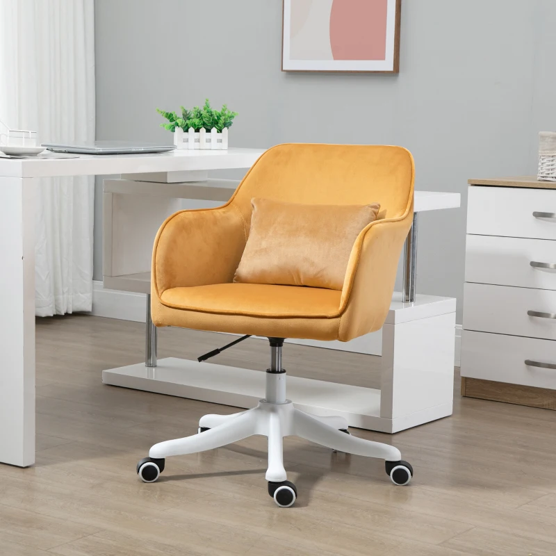 HOMCOM Chaise de bureau velours fauteuil bureau massant coussin lombaire intégré hauteur réglable pivotante 360° jaune