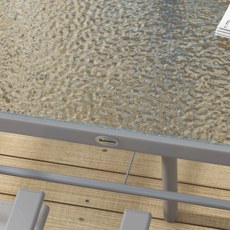 Outsunny Set da Giardino con Tavolo da Pranzo, 6 Sedie Pieghevoli e Ombrellone a Manovella, Grigio