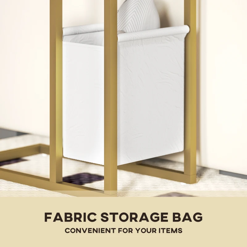 HOMCOM C Shaped Side Table with Charging Station and Faux Marble Top - White