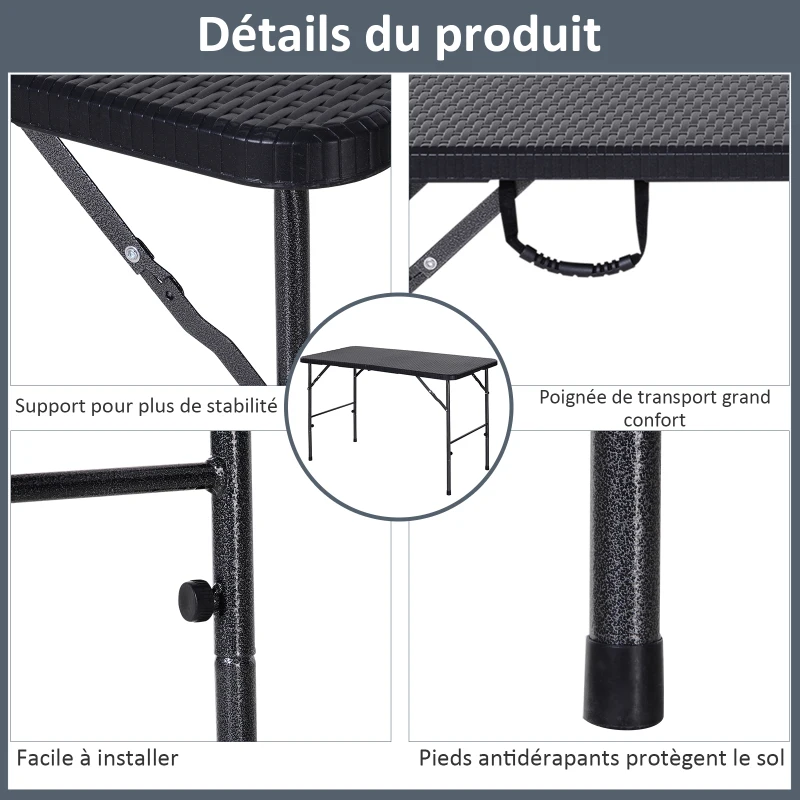 Outsunny Table pliante table de camping pliable table de jardin dim. 120L x 60l x 74H cm métal époxy HDPE noir