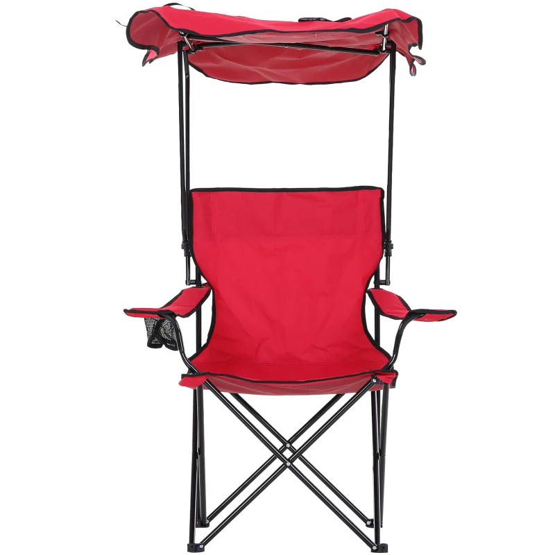HOMCOM Chaise de Camping Pliable Grand Confort Pare-Soleil + Porte-gobelets intégrés, possibilité d'être portée en Sac à Dos Rouge Noir