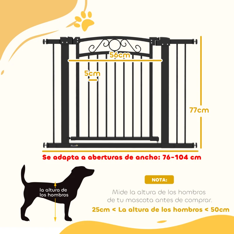 PawHut Puerta para Perros con Ancho Ajustable 76-104 cm con 2 Extensiones y Doble Bloqueo Negro