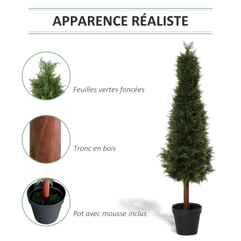 Outsunny Arbre Artificiel Sapin Plante Artificiel Hauteur 1,5 m Tronc Bois Naturel Feuillage Grand réalisme Vert foncé Pot Inclus