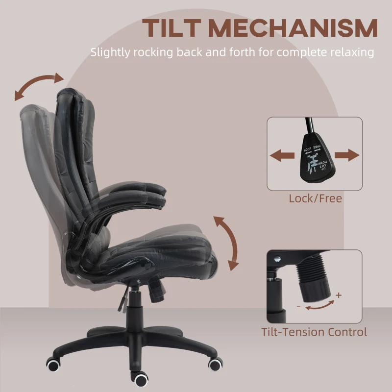 HOMCOM Ergonomische Bureaustoel met Opklapbare Armleuningen en Kantelfunctie, Zwart