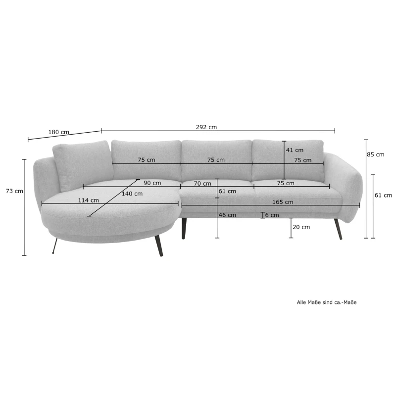 Ecksofa 200 020, Sofa in L-Form, Federkernpolsterung, 292 x 180 x 85 cm (BxTxH), beige