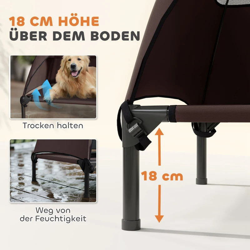 PawHut Hundeliege Outdoor mit Dach, Erhöhtes Hundebett für Große Hunde, 106 x 76 x 99 cm, Kaffee(m-5)