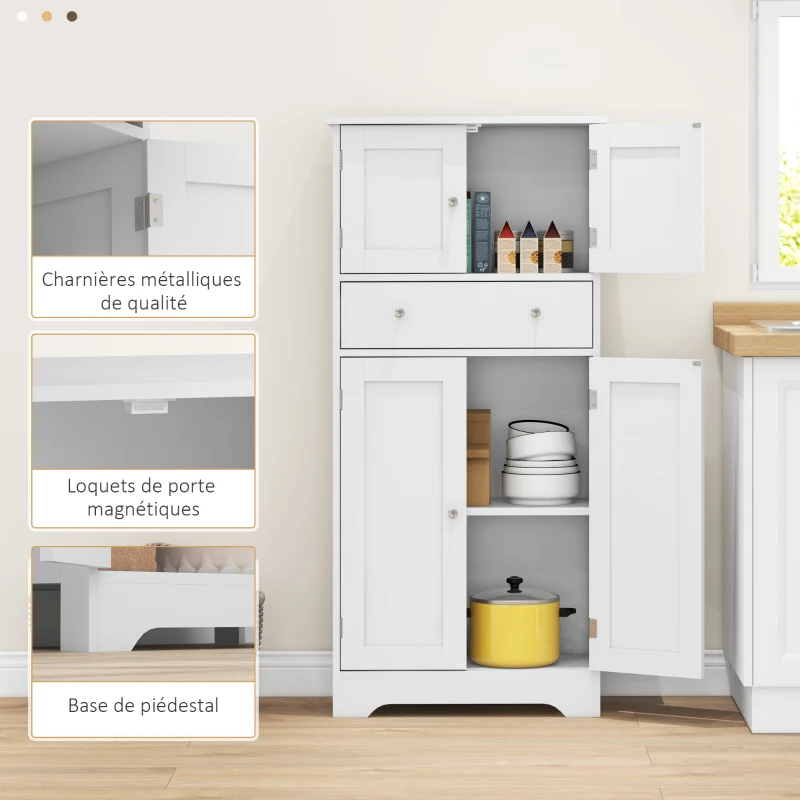 HOMCOM Armoire de cuisine buffet cuisine avec placards, étagères réglables, tiroir, 60 x 30 x 128 cm, blanc(m-8)