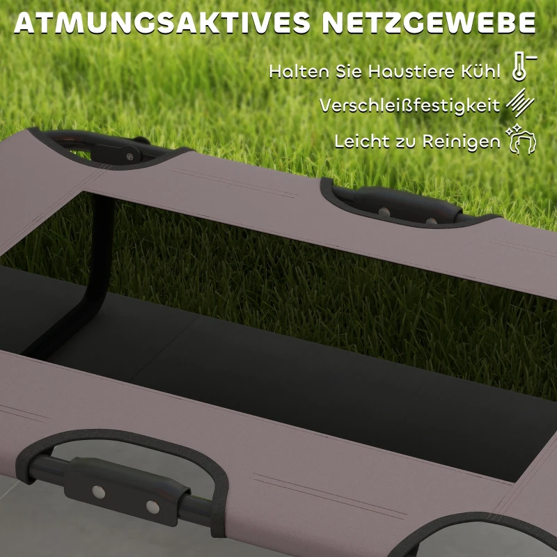 PawHut Podwyższone Legowisko dla Psów Składane, Zewnętrzne Siedzisko z Projektem Siatki Kawa Oxford 75 x 51 x 18 cm