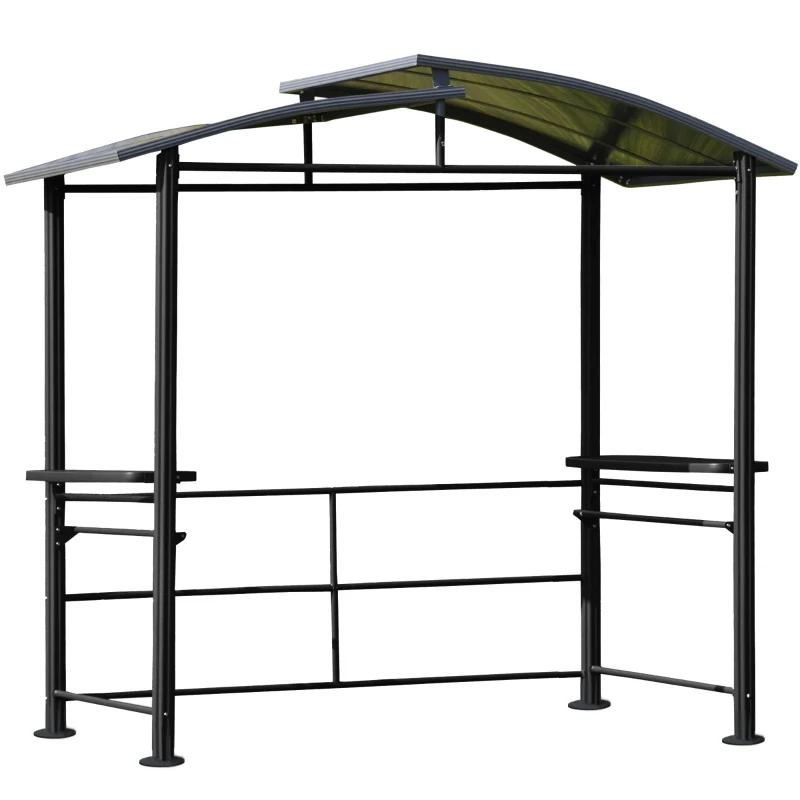 Outsunny Grillpavillon mit Flammschutzdach, BBQ-Pavillon mit 2 Ablagen Stahl PC Dunkelgrau, 240 x 150 x 230 cm