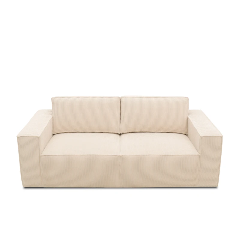 Sofa 100017, 2-Sitzer, Cord, Rückenkissen, Armlehnen, 2er Couch, 210 x 93 x 84 cm (BxTxH), creme