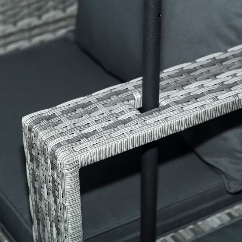 Outsunny Ensemble de salon de jardin 2 pièces en résine tressée - canapé 2 places avec coussins + parasol + repose-pieds - gris