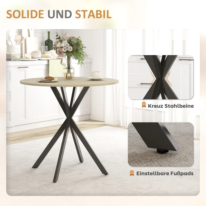 HOMCOM 80cm Industriële Ronde Eettafel - Eik(m-6)