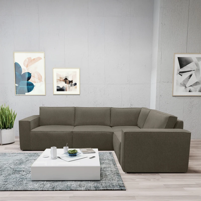 Ecksofa 101 017, Sofa, L-Form, Sofa, Couch, Polsterecke, Eckcouch, 277 x 197 x 84 cm (BxTxH), Schlamm