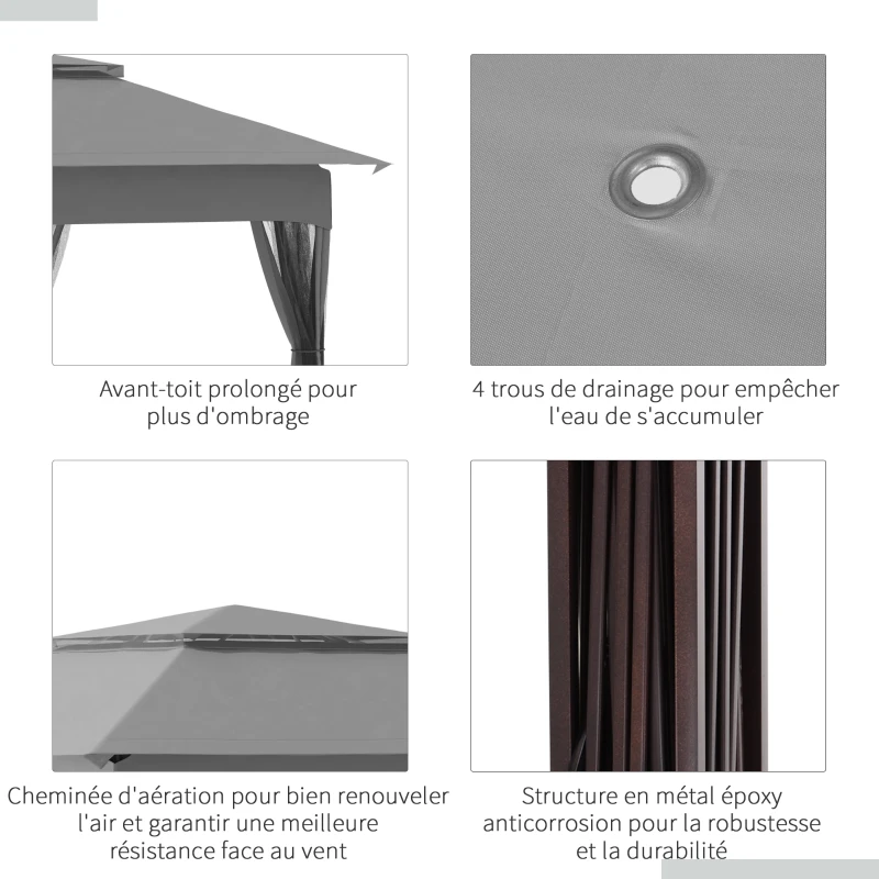 Outsunny Tonnelle Barnum de Jardin Pop-up Pliant 3,25L x 3,25l x 2,65H m Acier Polyester imperméabilisé Anti UV moustiquaires + Sac de Transport multicolore
