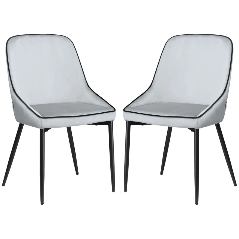 HOMCOM Lot de 2 chaises de salle à manger en tissu velours et pieds en acier noir - gris avec passepoil noir 50 x 56 x 84 cm