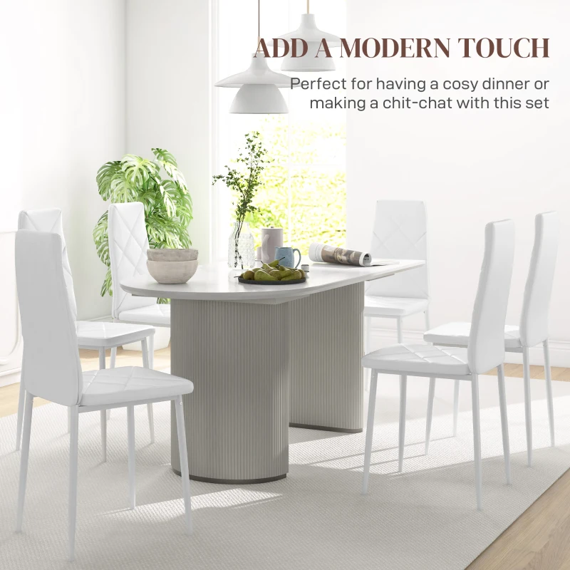 HOMCOM Set of 6 Faux Leather Dining Chairs - White