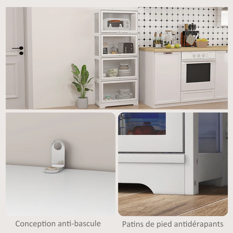 HOMCOM Vitrine pour collection buffet salon meuble de rangement à 4 niveaux avec portes à abattant, 59 x 30 x 139 cm, blanc