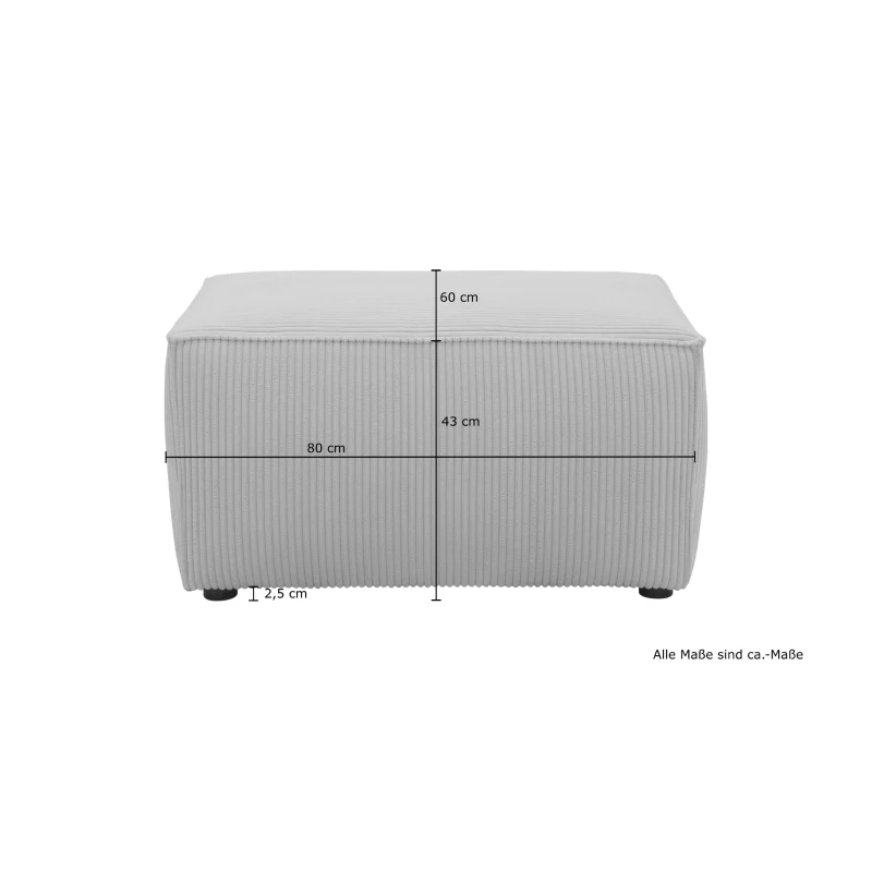 Hocker 101017, Polsterhocker, rechteckig, 80 x 60 x 43 cm (BxTxH), schlamm