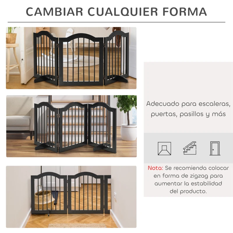 PawHut Barrera de Seguridad Plegable para Perros Pequeños Rejilla de Protección de 3 Paneles con Patas 154,5x29,5x61 cm Negro