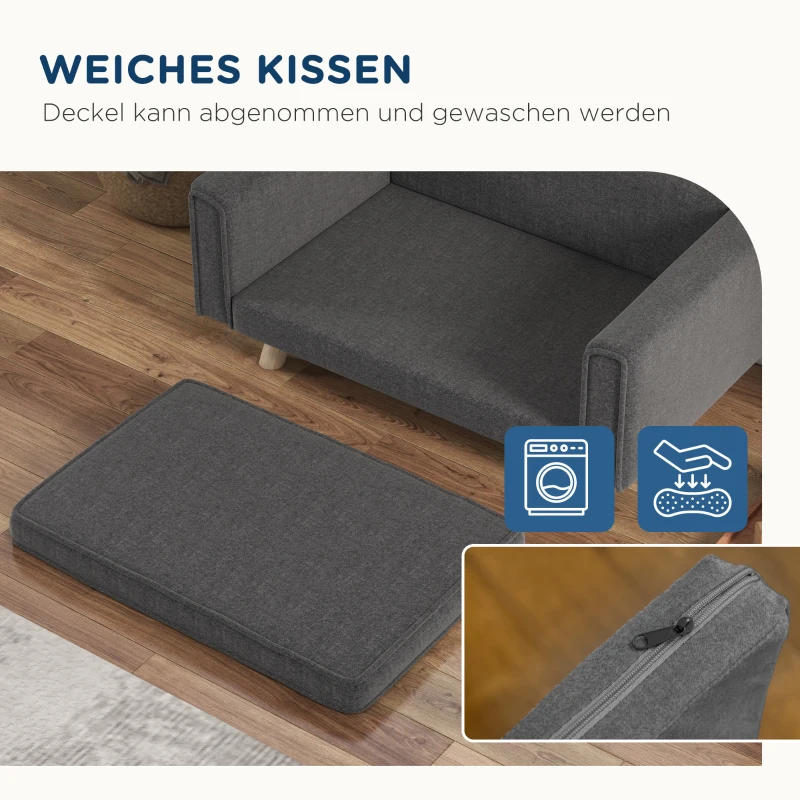 PawHut Haustiersofa, Hundebett, komfortabel, 86x54,5x34cm, Grau/Braun