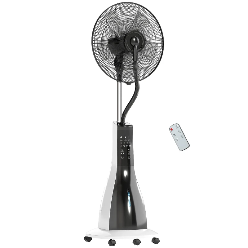 HOMCOM Ventilator mit Sprühnebel-Funktion, 75 Grad drehbar, 3 Geschwindigkeiten, 3 Modi, 3-Liter-Wassertank, Schwarz+Weiß