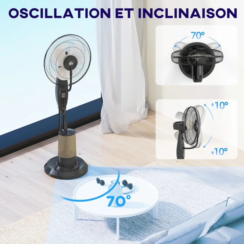 HOMCOM Ventilateur brumisateur 75 W 120 cm avec télécommande, minuterie, oscillation à 70°, tête inclinable, noir