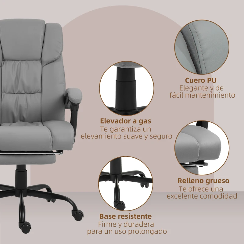 Vinsetto Silla de Oficina con Masaje de 6 Puntos Respaldo Alto Reclinable Altura Ajustable Reposapiés y Mando a Distancia Gris