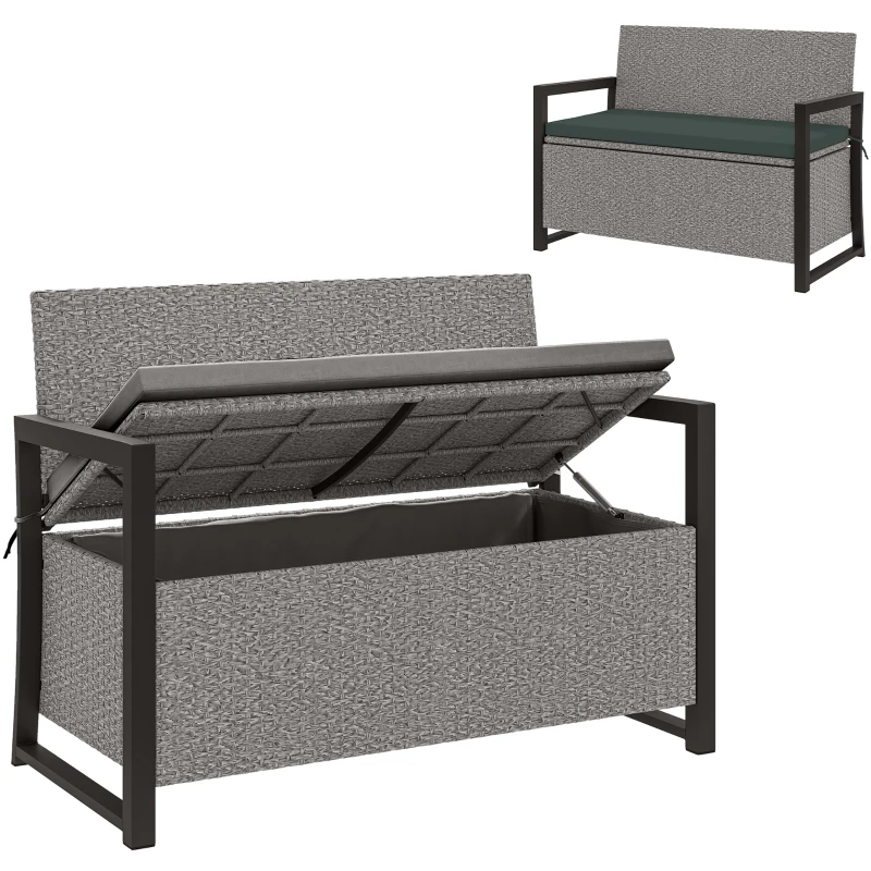 Outsunny 151.5L Storage Garden Bench, with Cushion - Grey