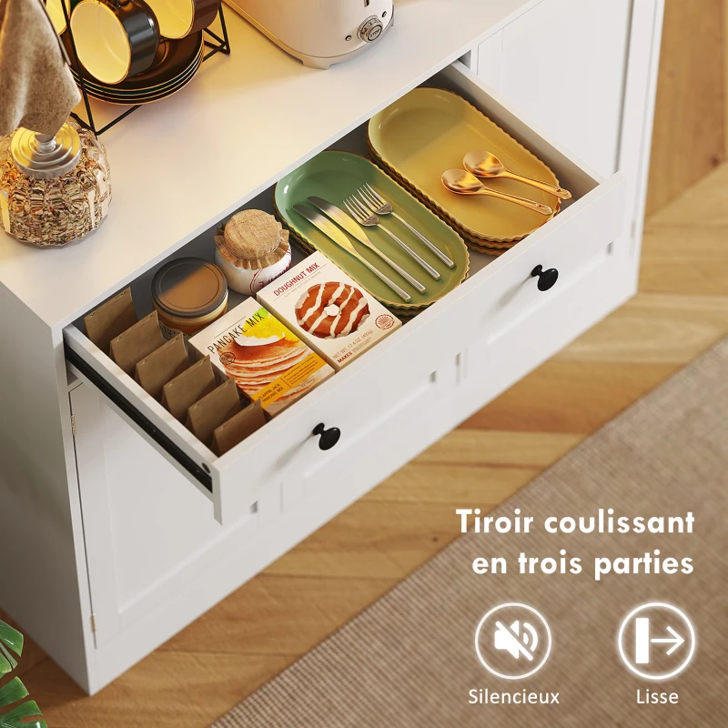 HOMCOM Meuble de rangement avec éclairage LED, placards et tiroir, portes vitrées, télécommande inclus, blanc