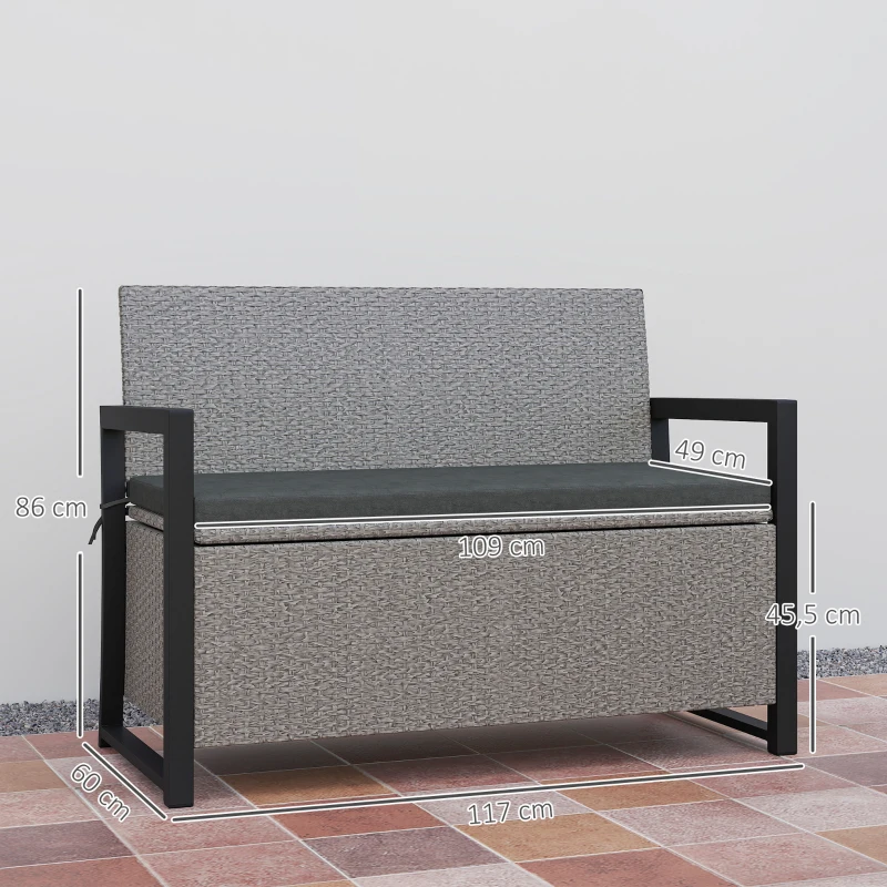 Outsunny 151.5L Storage Garden Bench, with Cushion - Grey