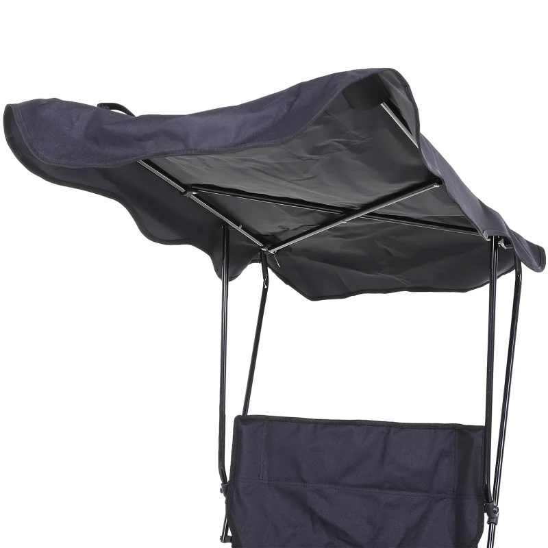 HOMCOM Chaise de Camping Pliable Grand Confort Pare-Soleil + Porte-gobelets intégrés, possibilité d'être portée en Sac à Dos Noir